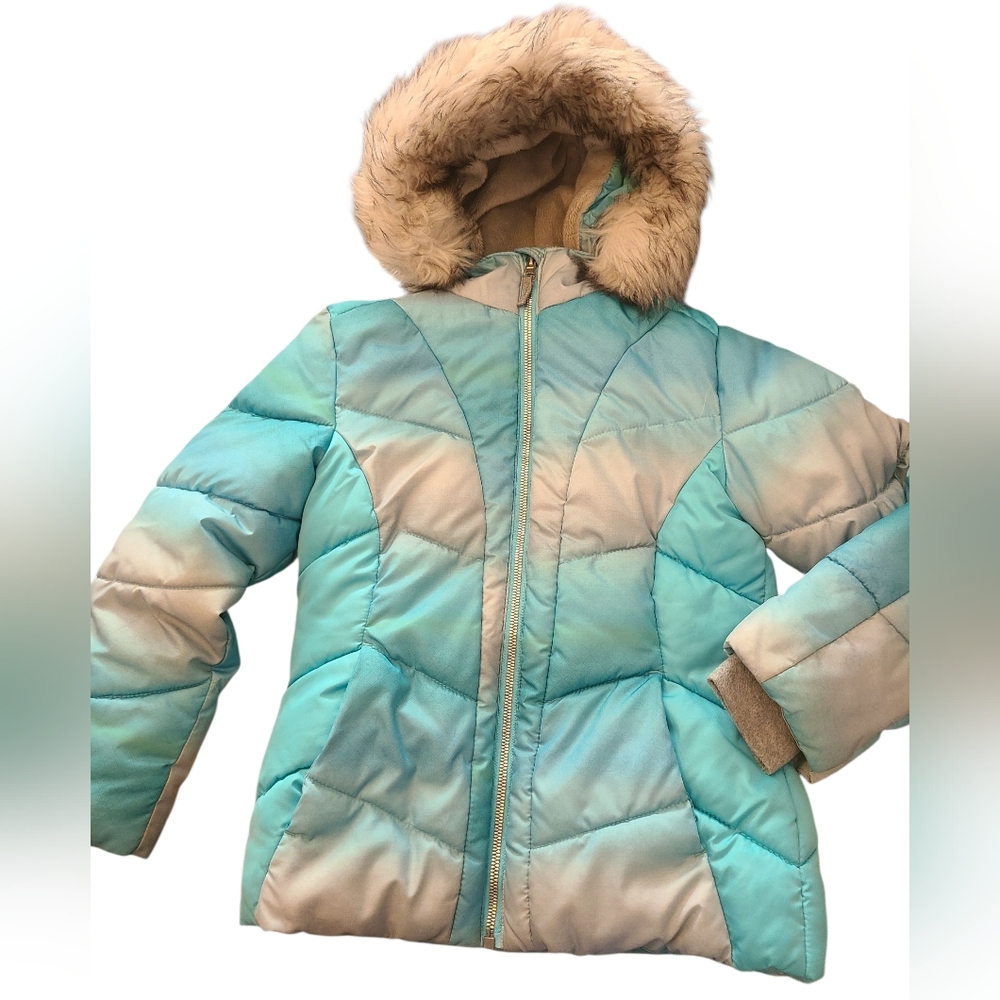 ZX Zero Posur Puffy Coat Pastel Ombre Hoodie Faux Fur Removable Hood Girls Sz S
